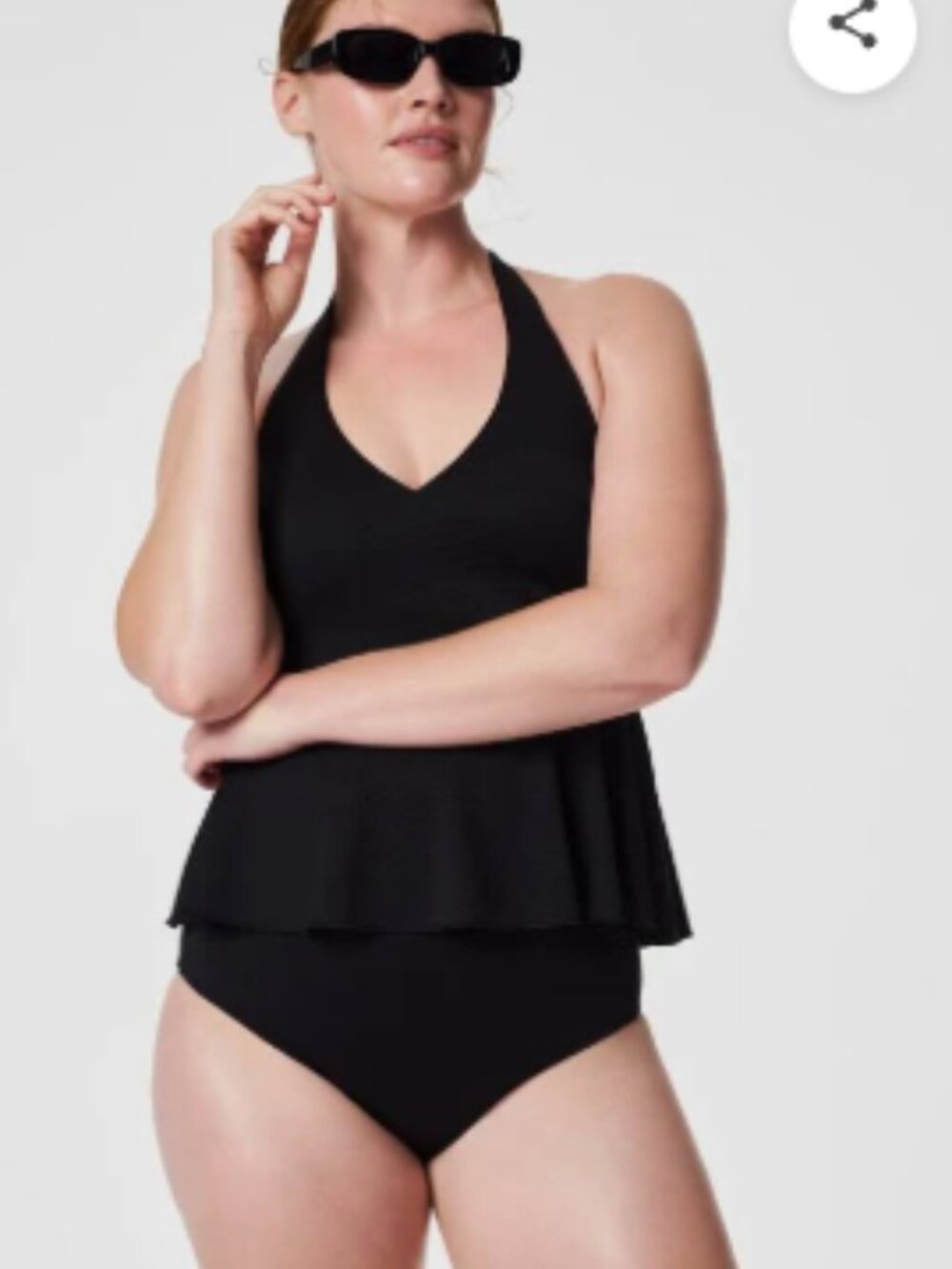 Spanx BNWT Black Halter Ruffle Peplum Swim Tankini Top size 2X with travel bag